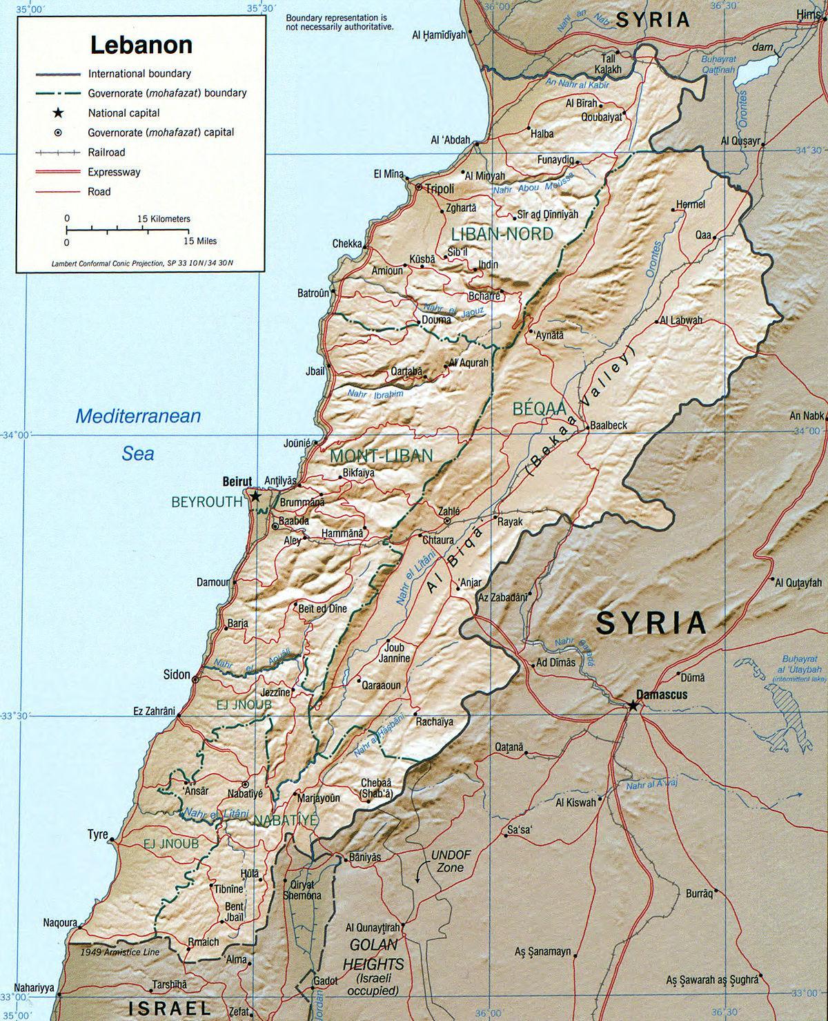 harta Liban geografie