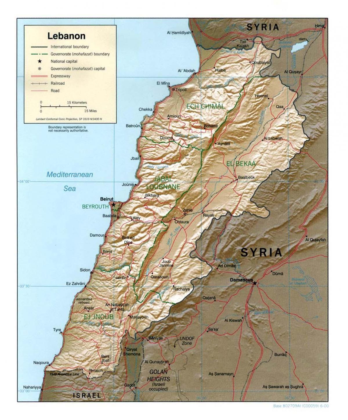 harta Liban topografice